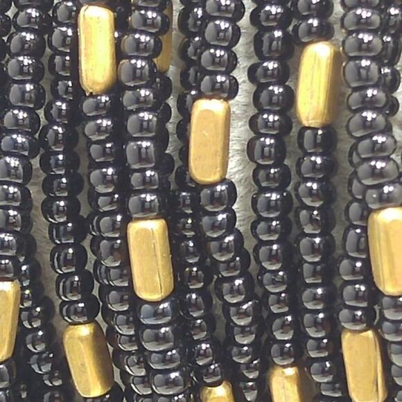 Wide Black Seed Bead Bracelet, 28 Strands, Magnetic Clasp, 7 Inches - Picture 4 of 8